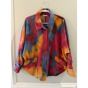 Easel Multicolor Tie Dye Jacket Shacket Size M Button Up Soft Felt Flannel